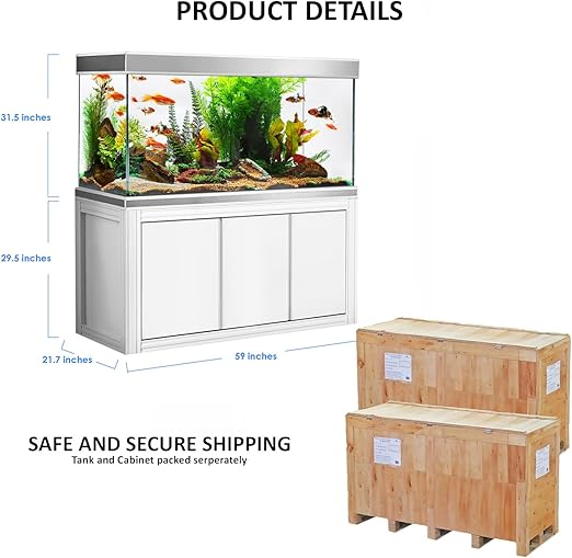 Premium Aquarium | 200 Gallon Tempered Transparent Glass with LED Light, Complete Fish Tank, White Silver Trim