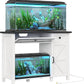 40 Gallon Fish Tank Stand with Power Outlets, Farmhouse Decorative Aquarium Stand Furniture with Adjustable Shelves and Drawer, Reptile Turtle Tank Stand with Cabinet Storage (White, 30-40GL)
