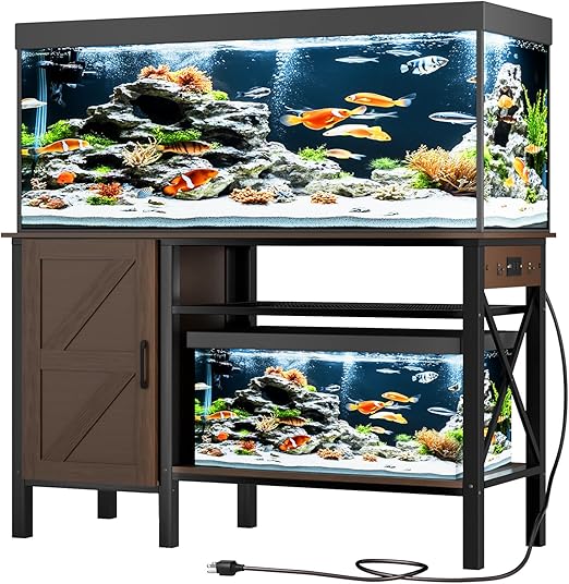 55-75 Gallon Fish Tank Stand - Heavy Duty Aquarium Stand with Power Outlets, Cabinet for Fish Tank Accessories Storage, Metal Frame, Suitable for Fish Tank, Turtle Tank, 880LBS Capacity, Brown