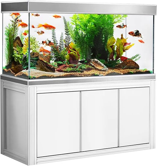 Premium Aquarium | 200 Gallon Tempered Transparent Glass with LED Light, Complete Fish Tank, White Silver Trim