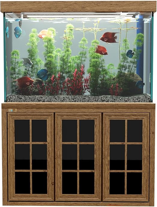 175 Gallon Aquarium Fish Tank with Upright Fishtank Stand Water Pump Freshwater Filter LED Bundle and Straight Corners Clear Glass - Brown Wood Finish
