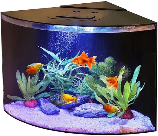 Aquabubble - Acrylic Corner Fish Tank 12,5 Gallon - Corner Aquarium for Goldfish, Betta Fish, and More - Large Triangle Acquarium Bowl - No Stand Included - with Pump Filter and led